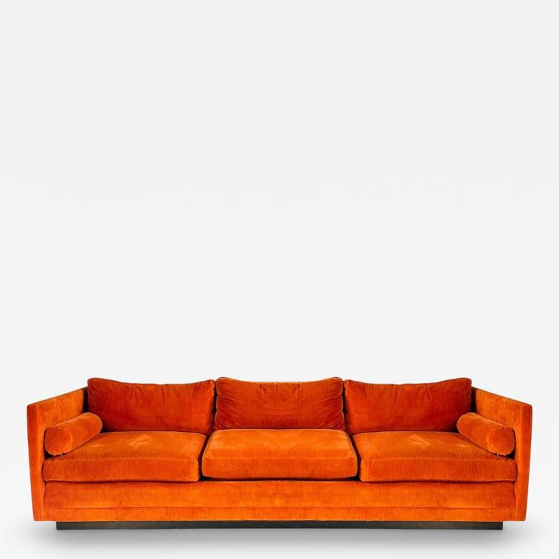 Milo Baughman for Directional Tuxedo Sofa in Orange Velvet 1960