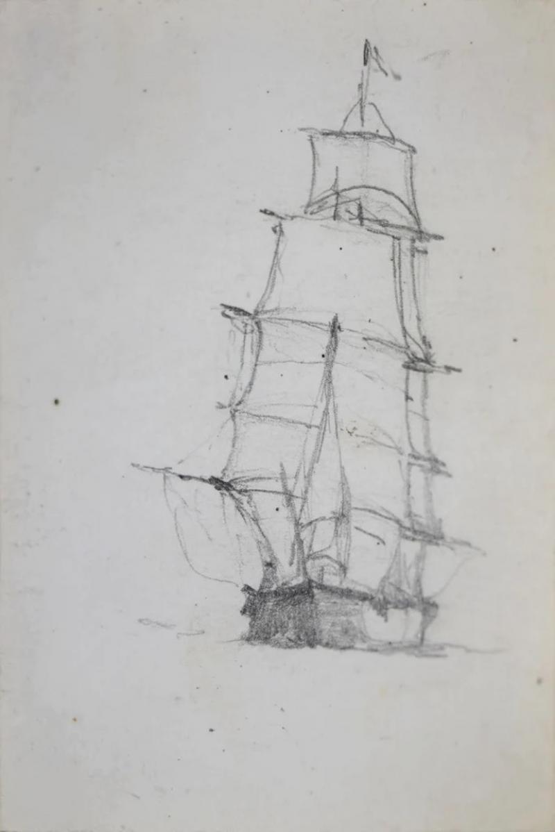 Milton James Burns MILTON J BURNS 1853 1933 SINGLE SHIP WITH LARGE SAIL 
