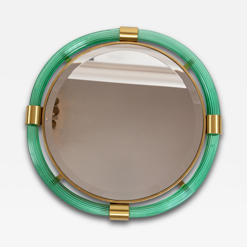 Mini Artisan Murano Blown Green Round Torchere Mirror Contemporary