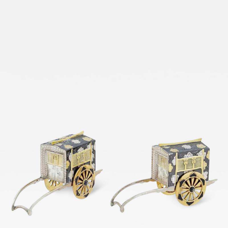 Mini Japanese Sterling Silver Salt Pepper Shakers Set
