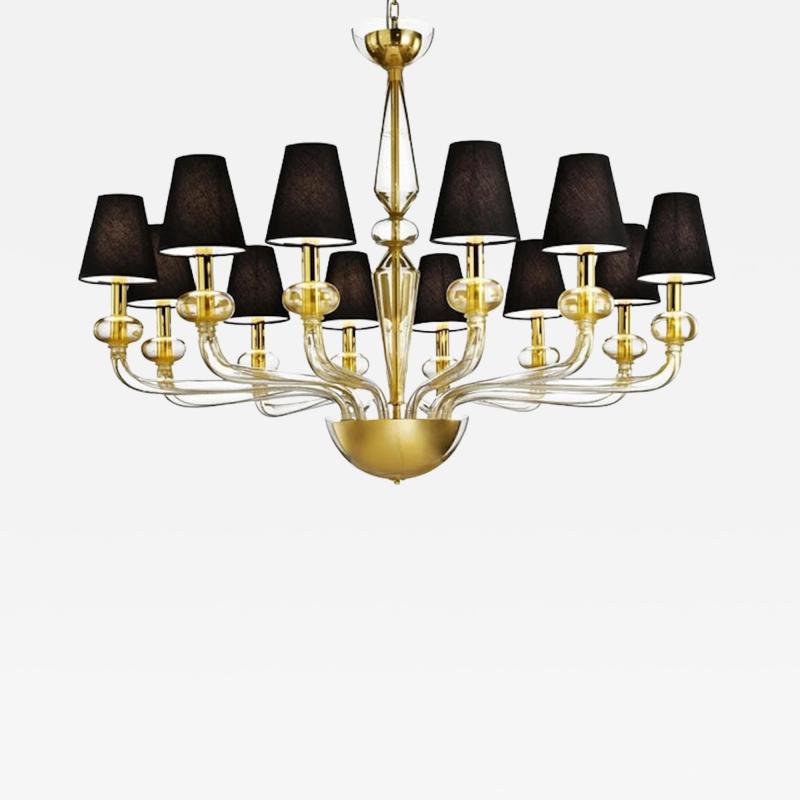 Minimalist Modern Linear Murano Glass Chandelier With Gold Leaf Accents