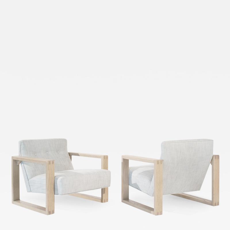Minimalist White Oak and Linen Lounge Chairs C 1950s