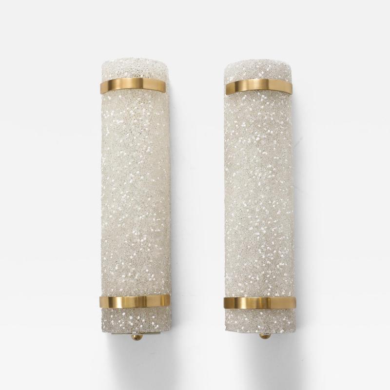 Minimalist pair of 1950s French Textured Resin and Brass Wall Sconces 