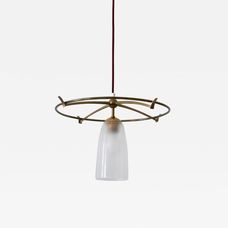 Minimalistic Mid Century Modern Brass Glass UFO Pendant Lamp Germany 1950s