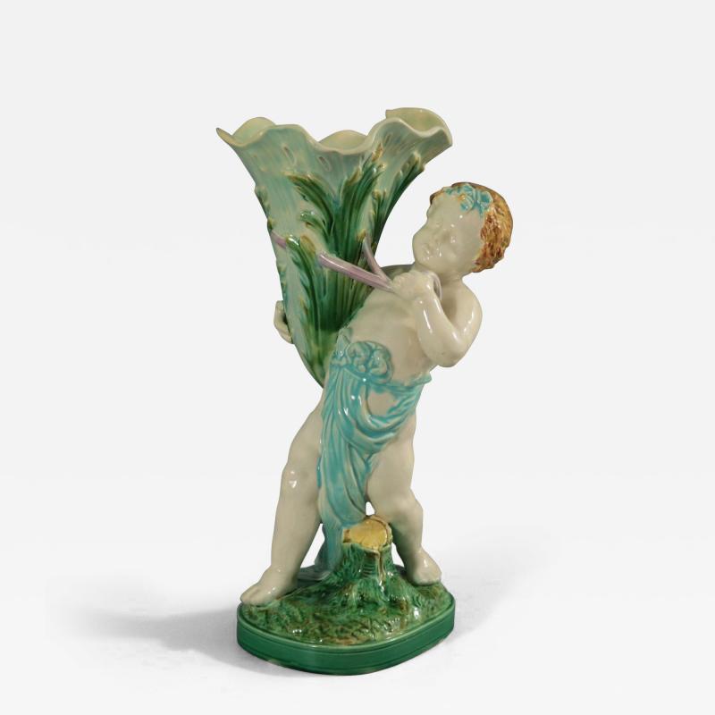 Mintons Majolica Putti Flower Holder Vase