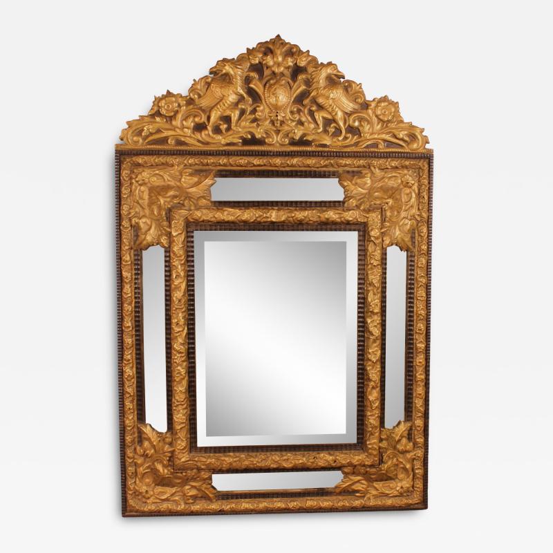 Mirror With Sculpted Coper And Ebony Wood Decoration Early 19th Century