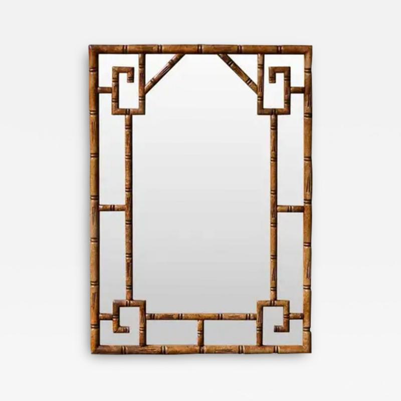 Mirror with geometric patterns in carved bamboo like wood from the 1920s