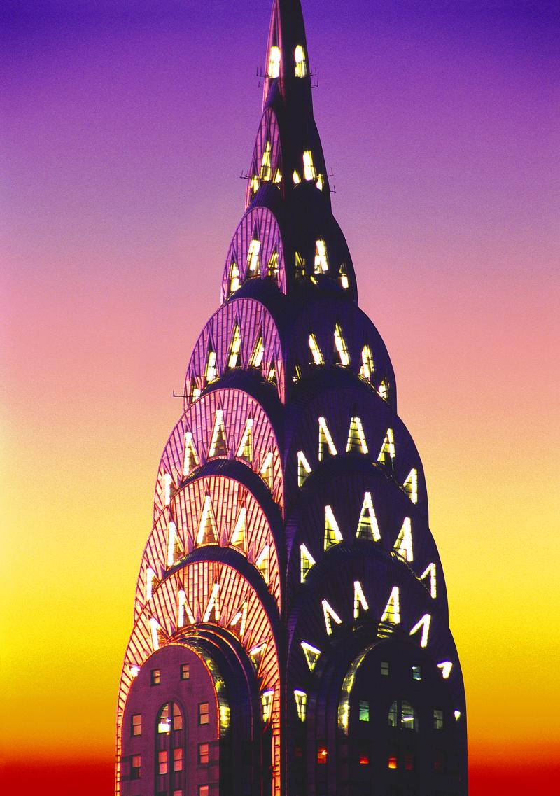 Mitchell Funk Chrysler Building Crown at Night with Glowing Sky