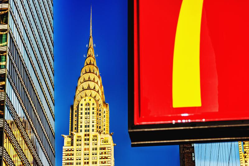 Mitchell Funk Chrysler Building Spire and McDonalds Graphic Red Sign 