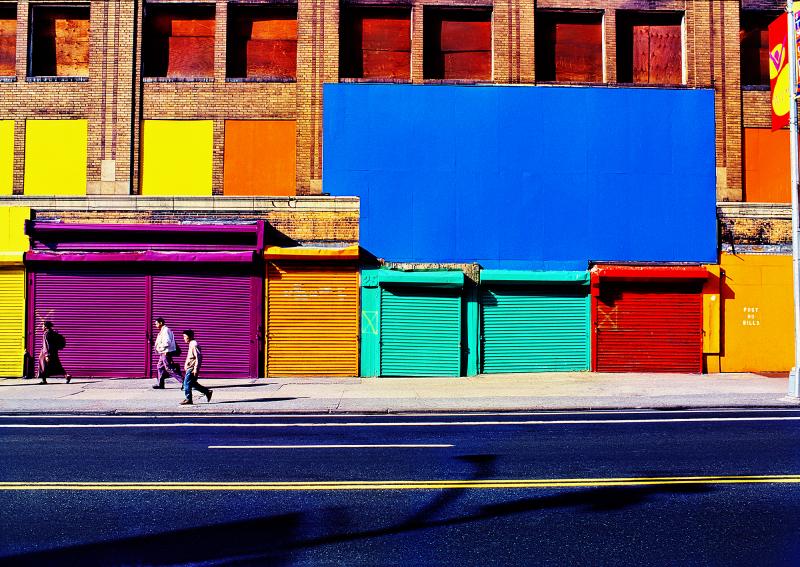 Mitchell Funk Colorful New York City Facade with Blue Yellow and Red Squares like Mondrian