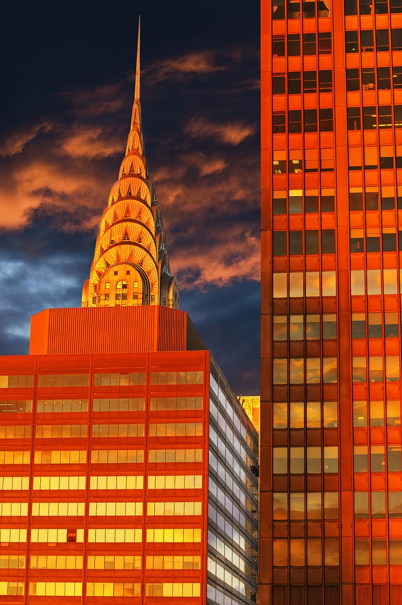 Mitchell Funk Early Morning Light Turns Chrysler Building Orange