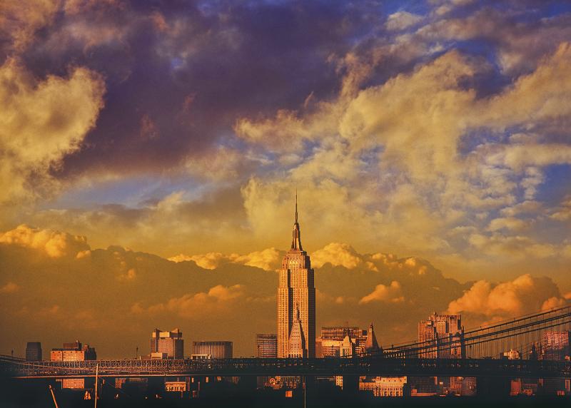 Mitchell Funk Empire State Building Bathed in Luminous Golden Light 1970s