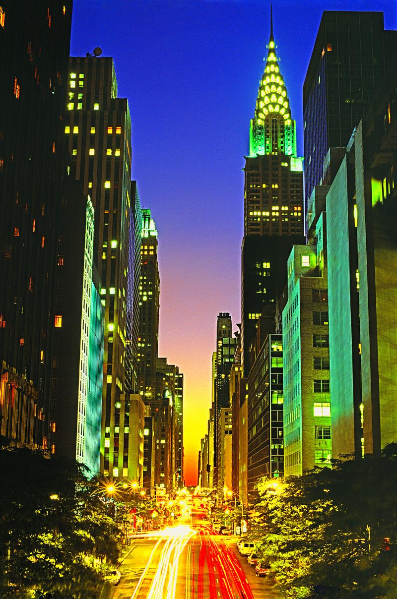 Mitchell Funk Glowing Chrysler Building and 42nd Street at Manhattanhenge