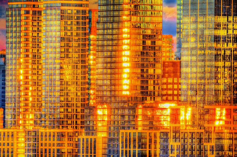 Mitchell Funk Golden Reflections off Manhattan Skyscrapers