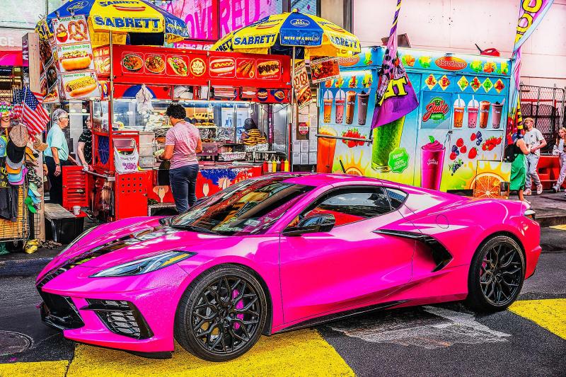 Mitchell Funk Hot Pink Hot Car in Times Square Automotive 2023
