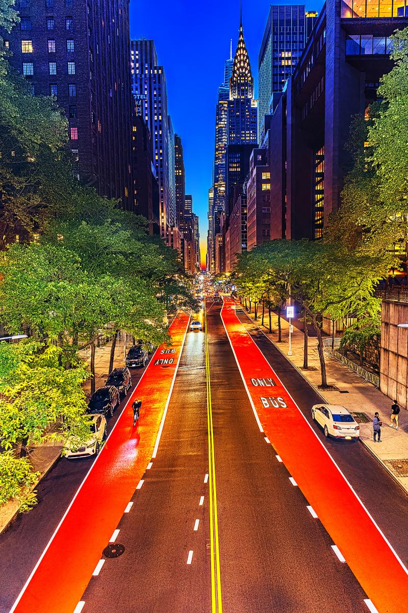 Mitchell Funk Manhattanhenge and the Illuminated Crown of the Chrysler Building