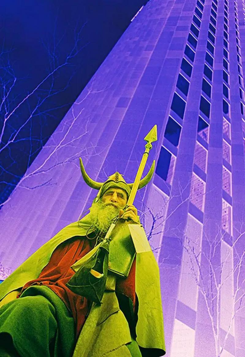 Mitchell Funk Moondog in Infrared Against Black Rock CBS Building Street People