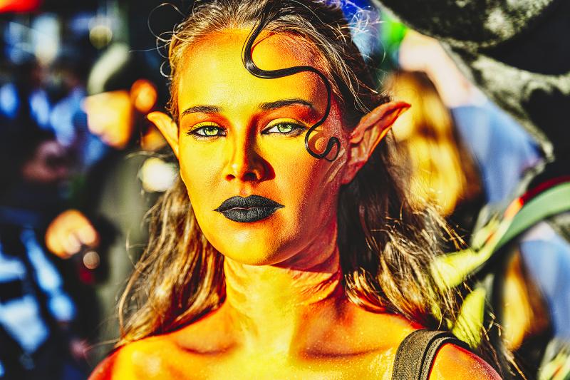 Mitchell Funk Portrait of Green Eyed Sci Fi Star Trek Girl in Golden Light in Times Square