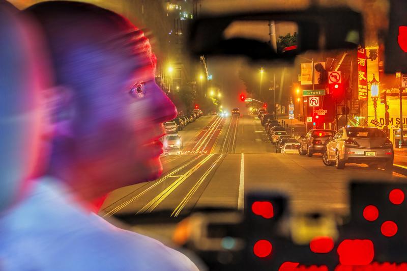 Mitchell Funk Streets of San Francisco at Night from the Inside of a Taxi Car