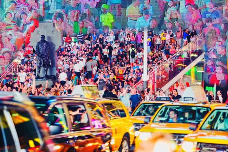 Mitchell Funk Times Square with Yellow Cabs