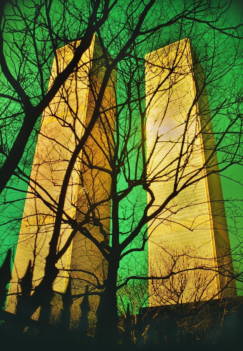 Mitchell Funk Twin Towers World Trade Center with Green Filter