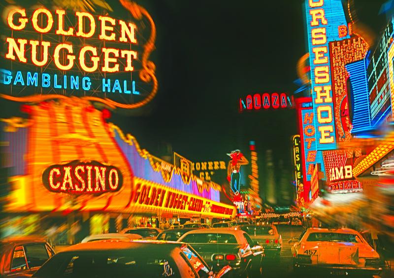 Mitchell Funk Vintage Las Vegas Golden Nugget Fremont Street at Night