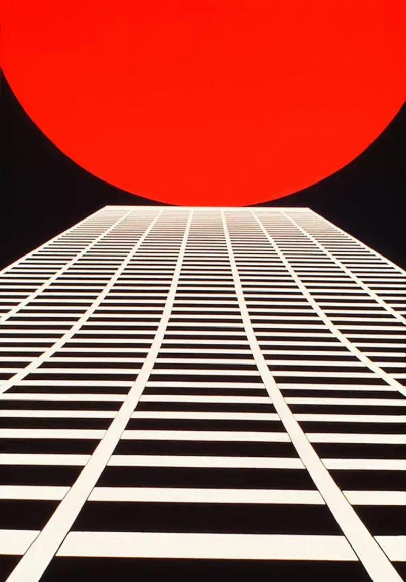Mitchell Funk White Building Red Sun