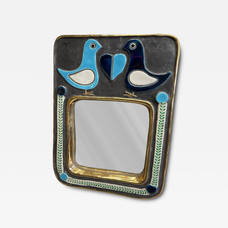 Mithe Espelt 1970s Ceramic wall mirror by French arist Mith Espelt