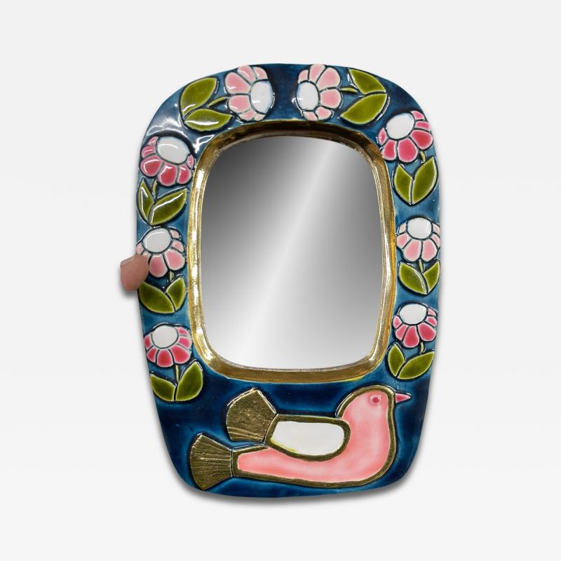Mithe Espelt 1970s Studio pottery ceramic decorative wall mirror by Mith Espelt
