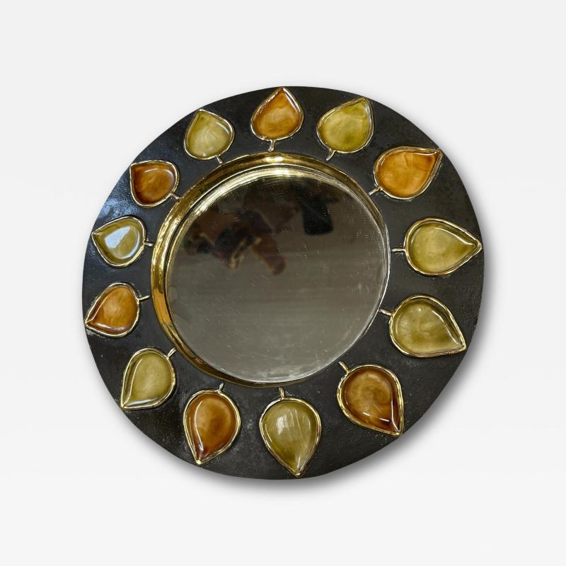 Mithe Espelt 1970s Studio pottery ceramic sunburst mirror by Mith Espelt