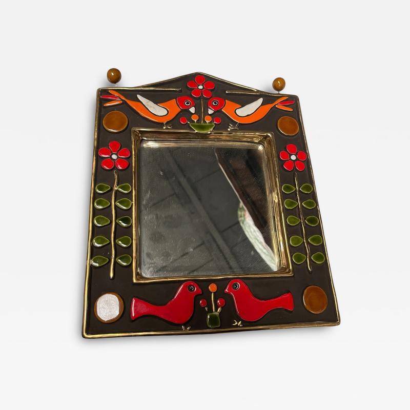 Mithe Espelt 1970s Studio pottery ceramic wall mirror by Mith Espelt