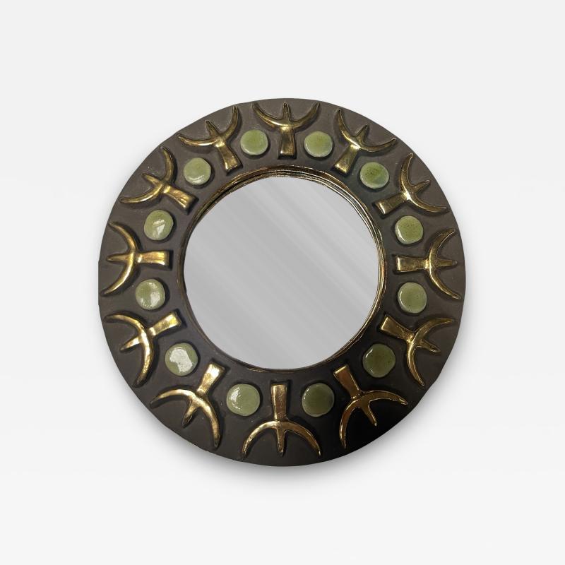 Mithe Espelt 1970s Studio pottery ceramic wall mirror by Mith Espelt