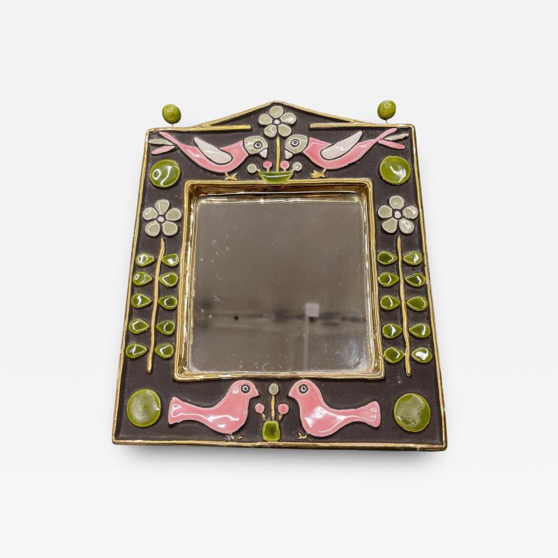 Mithe Espelt 1970s Studio pottery ceramic wall mirror by Mith Espelt
