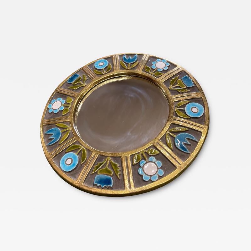 Mithe Espelt 1970s Studio pottery ceramic wall mirror by Mithe Espelt
