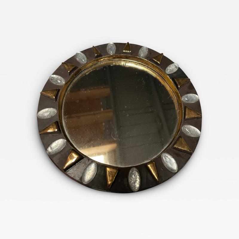 Mithe Espelt 1970s Studio pottery wall Mirror by Mith Espelt