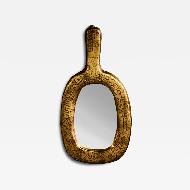 Mithe Espelt Mith Espelt Crackeled Gold Glaze Ceramic Hand Held Mirror