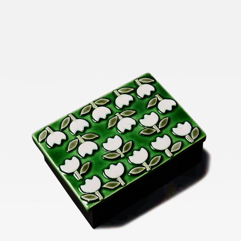 Mithe Espelt Mith Espelt Glazed Ceramic and Wood Box with Repeating Floral Pattern