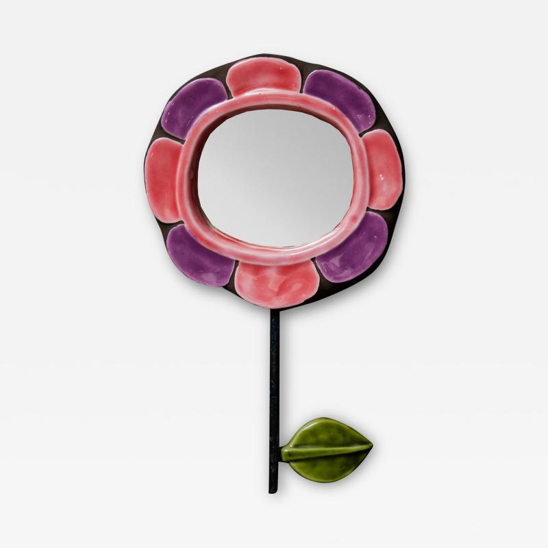 Mithe Espelt Mithe Espelt Flower Shaped Mirror With Pink and Purple Petals