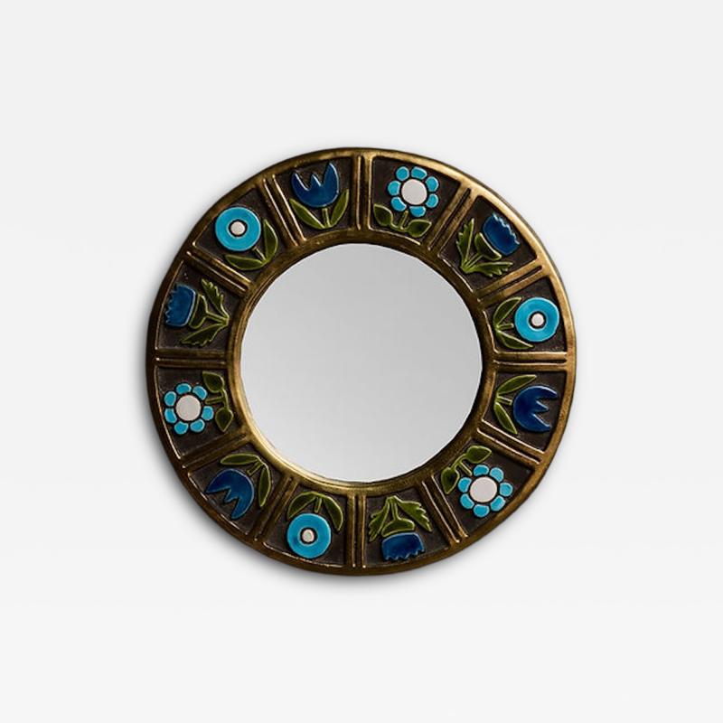 Mithe Espelt Round Mithe Espelt Ceramic Mirror with Blue Flower Decors