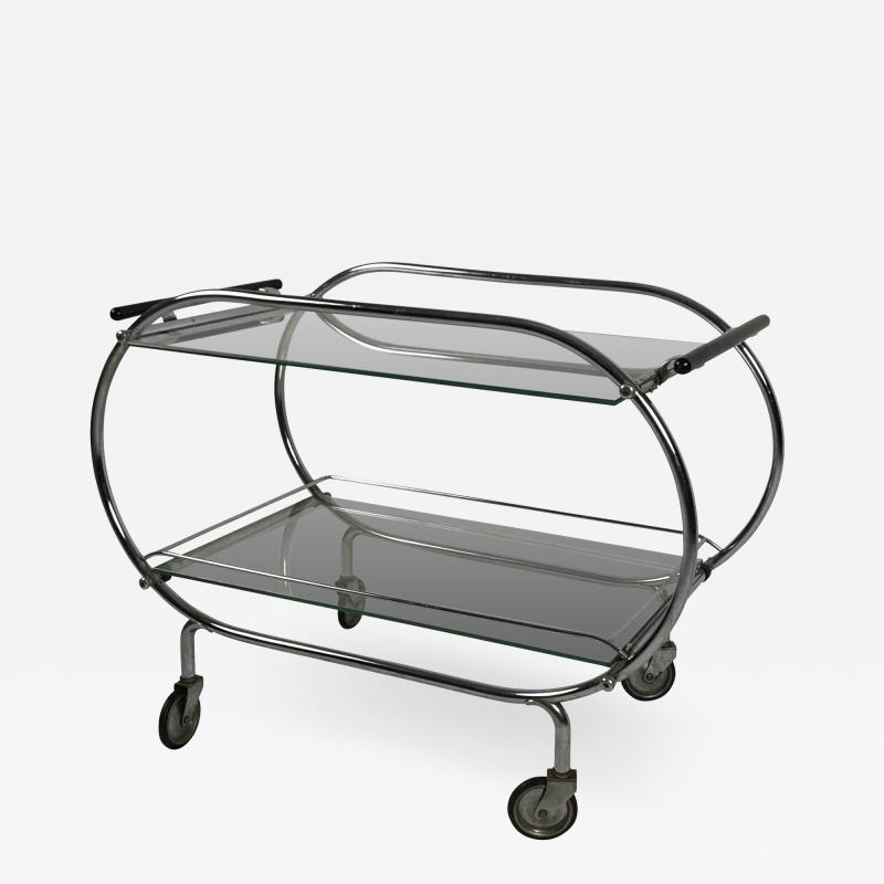 Mobile Art Deco Serving Trolley Chromed Tubular Steel Glass France circa 1925