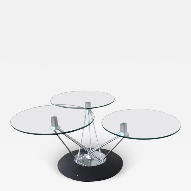 Modern Adjustable Swiveling Three Tier Chrome Glass Cocktail Table