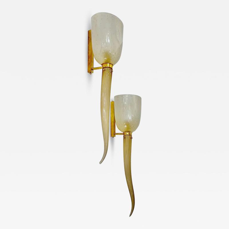 Modern Art Deco Style Beige Gold Frosted White Murano Glass Round Wall Lights