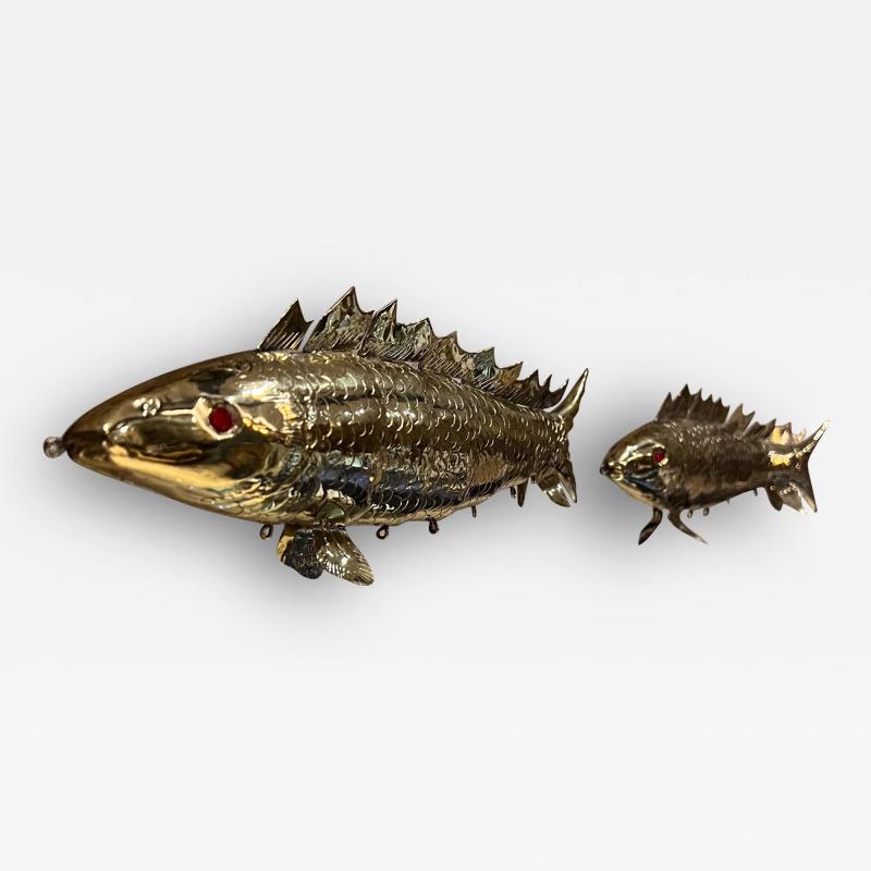 Modern Articulated Brass Fish Wall Sculpture Set of Two