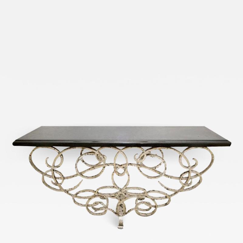 Modern Black Granite Silvered Iron Console Table