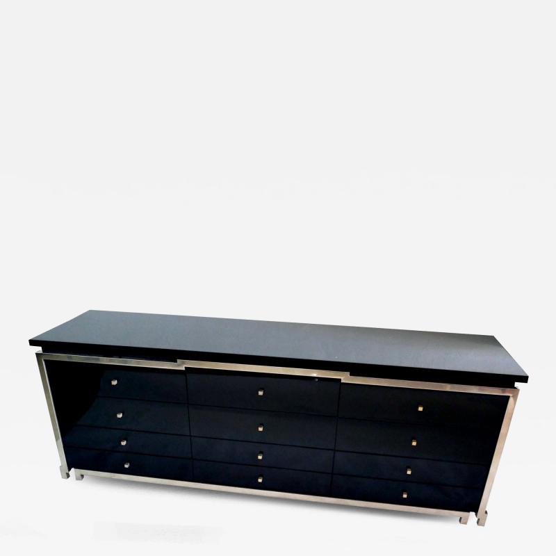 Modern Black Lacquer Chrome Dresser