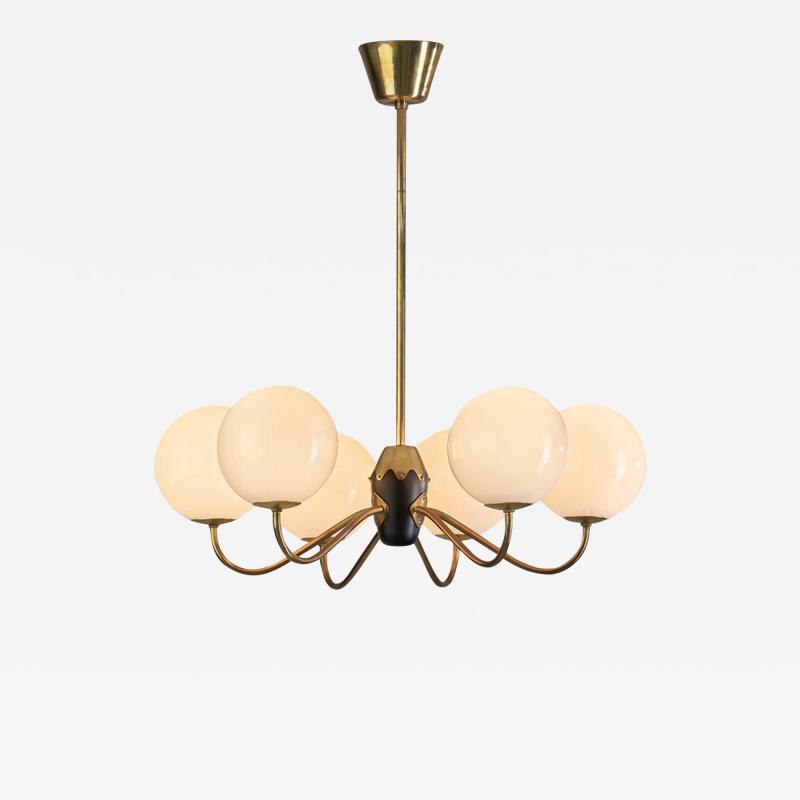 Modern Brass and Glass Globe Chandelier Europe ca 1940s