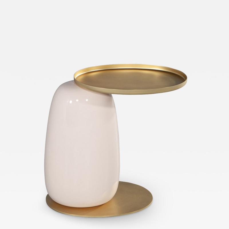 Modern Ceramic Side Table in Pink and Brass