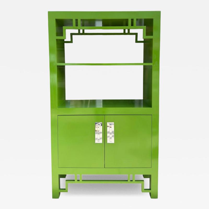 Modern Chartreuse Green Lacquer Bookcase Cabinet Etagere
