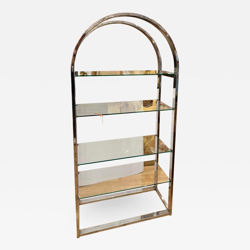 Modern Chrome Glass Arched Etagere Display Shelving Unit