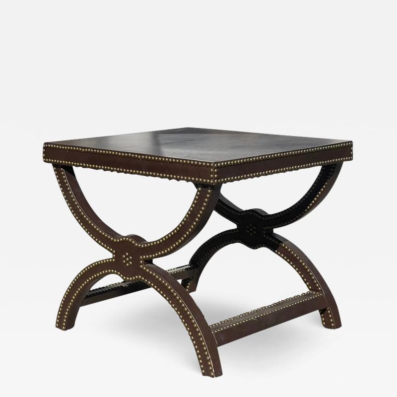 Modern Designer Curule Studded Leather Stool Bench or Side Table